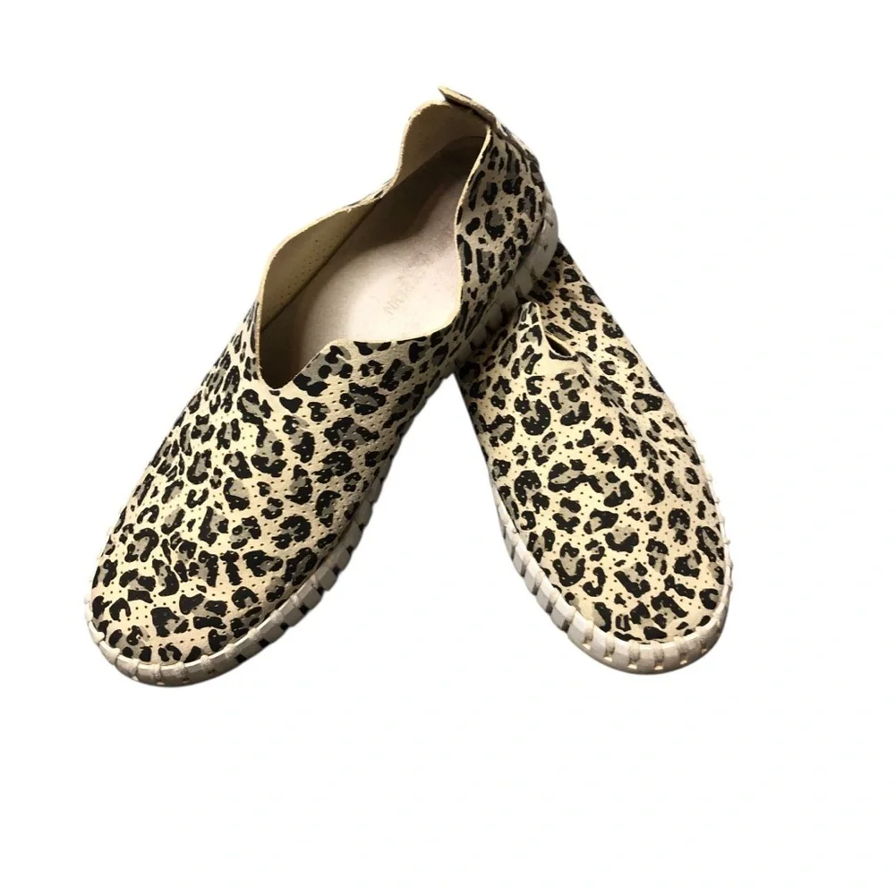 Ilse Jacobsen Leopard Platform Tulip Slip On Flats Shoes Sz 40 Comfort Casual